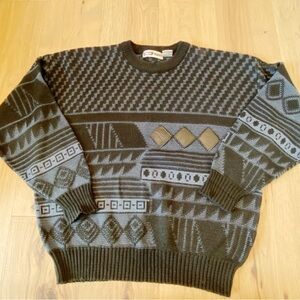 Men's Patterned Crewneck Sweater - Black & Gray